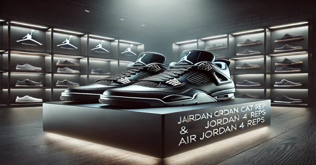 Jordan 4 Black Cat reps sneakers on display