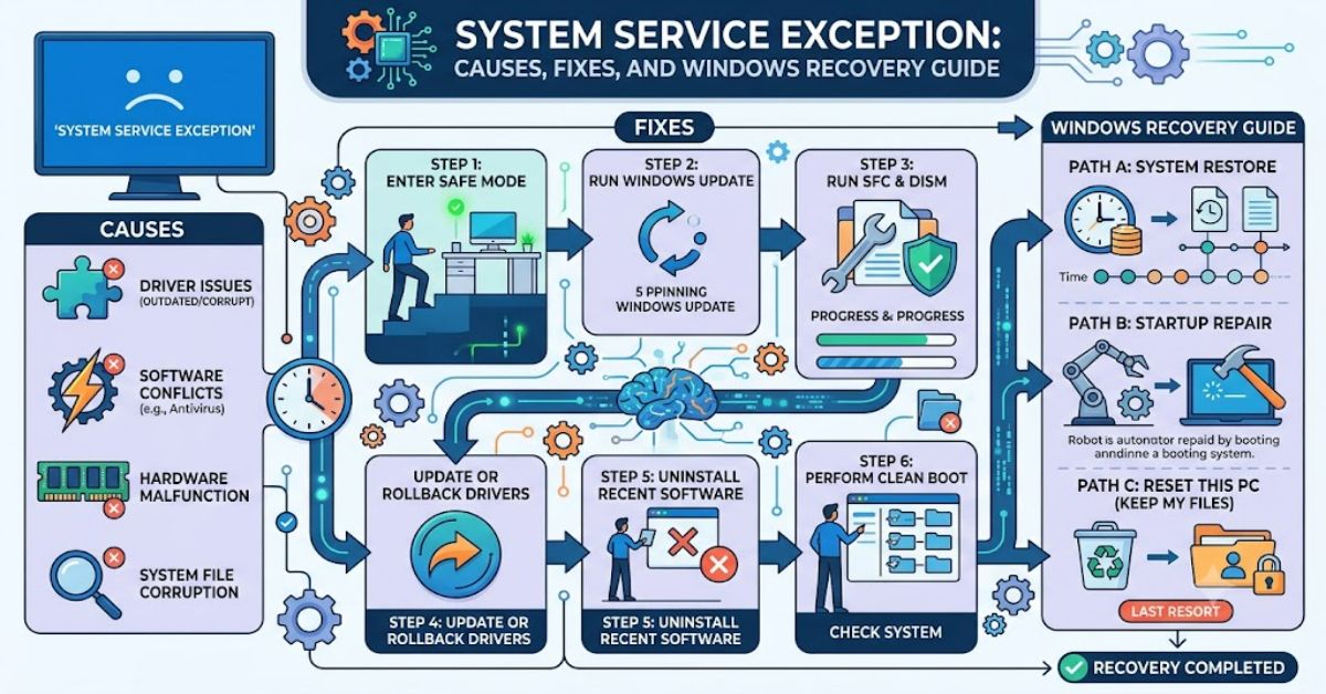 System Service Exception: Causes, Fixes, and Windows Recovery Guide