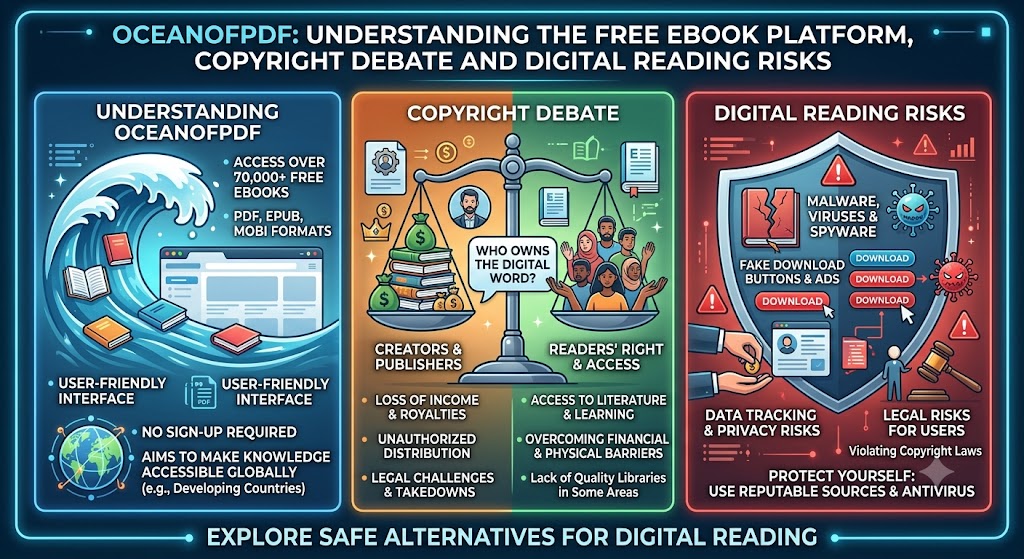 OceanofPDF: Understanding the Free Ebook Platform, Copyright Debate and Digital Reading Risks