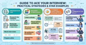 Prepare for common interview questions with practical answer strategies, STAR examples and preparation tips to help you communicate your skills with confidence.