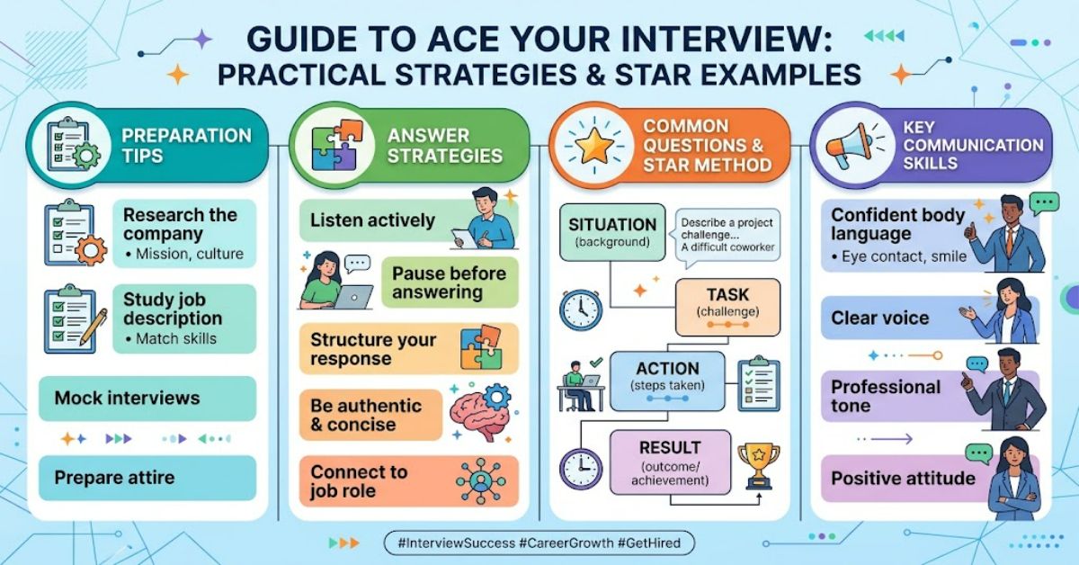 Prepare for common interview questions with practical answer strategies, STAR examples and preparation tips to help you communicate your skills with confidence.