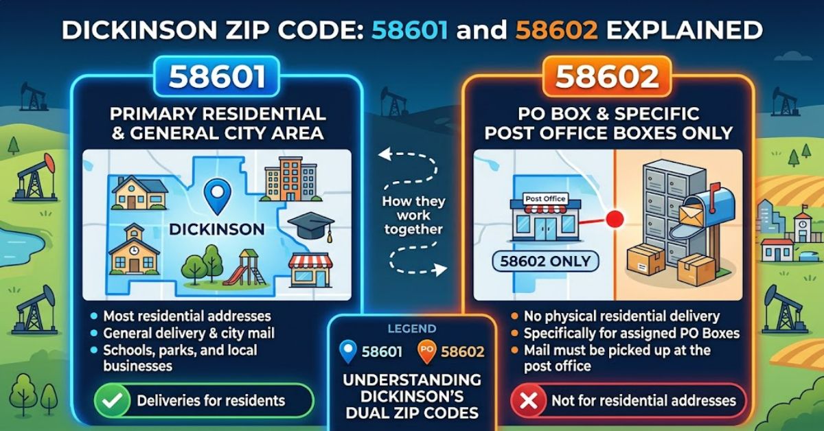 Dickinson Zip Code: 58601 and 58602 Explained