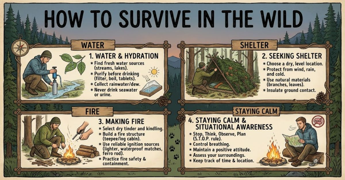 How to Survive in the Wild: Water, Shelter, Fire and Staying Calm